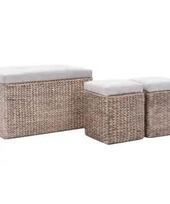 vidaXL Bench with 2 Ottomans Seagrass Grey