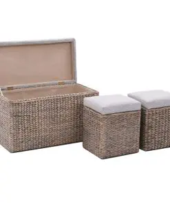 vidaXL Bench with 2 Ottomans Seagrass Grey