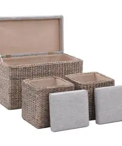 vidaXL Bench with 2 Ottomans Seagrass Grey