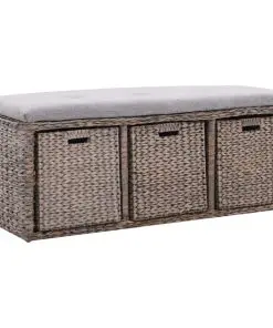 vidaXL Bench with 3 Baskets Seagrass 105x40x42 cm Grey