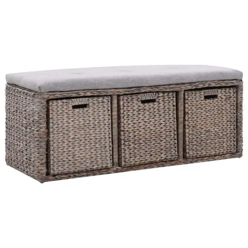 vidaXL Bench with 3 Baskets Seagrass 105x40x42 cm Grey