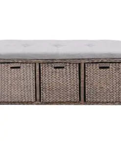 vidaXL Bench with 3 Baskets Seagrass 105x40x42 cm Grey