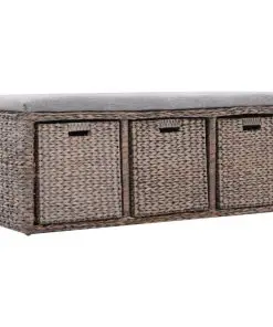 vidaXL Bench with 3 Baskets Seagrass 105x40x42 cm Grey