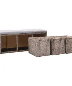 vidaXL Bench with 3 Baskets Seagrass 105x40x42 cm Grey