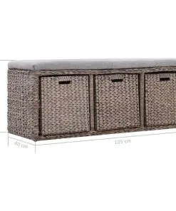 vidaXL Bench with 3 Baskets Seagrass 105x40x42 cm Grey