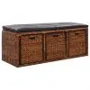 vidaXL Bench with 3 Baskets Seagrass 105x40x42 cm Brown vidaXL Bench with 3 Baskets Seagrass 105x40x42 cm Brown