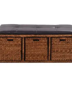 vidaXL Bench with 3 Baskets Seagrass 105x40x42 cm Brown