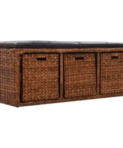 vidaXL Bench with 3 Baskets Seagrass 105x40x42 cm Brown