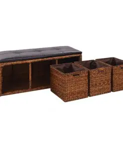 vidaXL Bench with 3 Baskets Seagrass 105x40x42 cm Brown