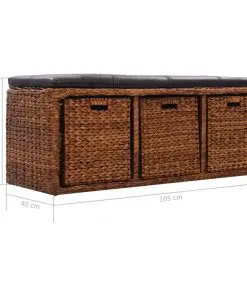 vidaXL Bench with 3 Baskets Seagrass 105x40x42 cm Brown