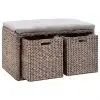 vidaXL Bench with 2 Baskets Seagrass 71x40x42 cm Grey vidaXL Bench with 2 Baskets Seagrass 71x40x42 cm Grey