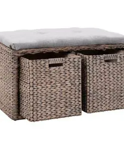 vidaXL Bench with 2 Baskets Seagrass 71x40x42 cm Grey
