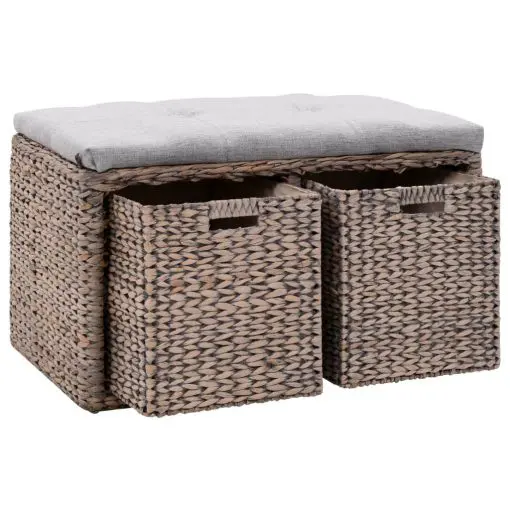 vidaXL Bench with 2 Baskets Seagrass 71x40x42 cm Grey