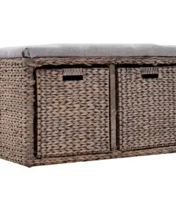 vidaXL Bench with 2 Baskets Seagrass 71x40x42 cm Grey