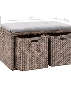 vidaXL Bench with 2 Baskets Seagrass 71x40x42 cm Grey