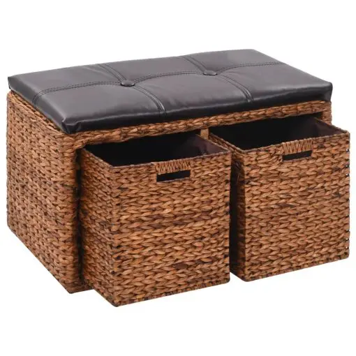 vidaXL Bench with 2 Baskets Seagrass 71x40x42 cm Brown