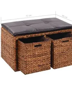 vidaXL Bench with 2 Baskets Seagrass 71x40x42 cm Brown