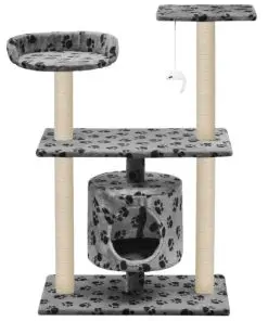 vidaXL Cat Tree with Sisal Scratching Posts 95 cm Grey Paw Prints