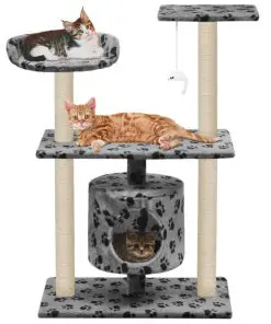 vidaXL Cat Tree with Sisal Scratching Posts 95 cm Grey Paw Prints