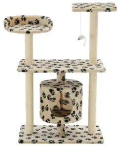 vidaXL Cat Tree with Sisal Scratching Posts 95 cm Beige Paw Prints