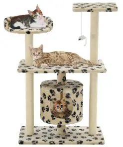 vidaXL Cat Tree with Sisal Scratching Posts 95 cm Beige Paw Prints