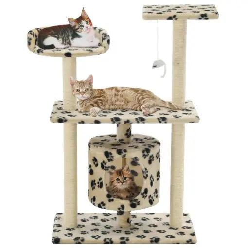 vidaXL Cat Tree with Sisal Scratching Posts 95 cm Beige Paw Prints