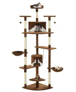 vidaXL Cat Tree with Sisal Scratching Posts 203 cm Brown and White