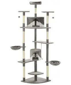 vidaXL Cat Tree with Sisal Scratching Posts 203 cm Grey and White