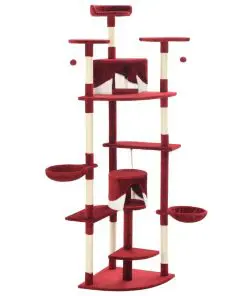 vidaXL Cat Tree with Sisal Scratching Posts 203 cm Red and White