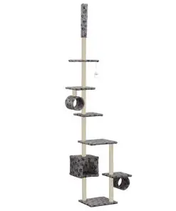 vidaXL Cat Tree with Sisal Scratching Posts 260 cm Grey Paw Prints