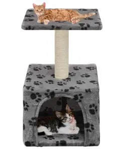 vidaXL Cat Tree with Sisal Scratching Post 55 cm Grey Paw Print