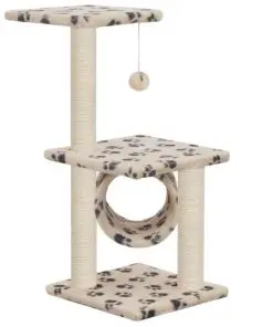 vidaXL Cat Tree with Sisal Scratching Posts 65 cm Beige Paw Print