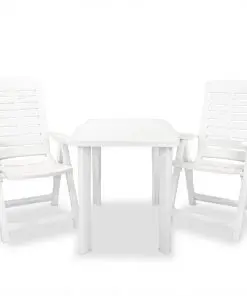 vidaXL 3 Piece Bistro Set Plastic White