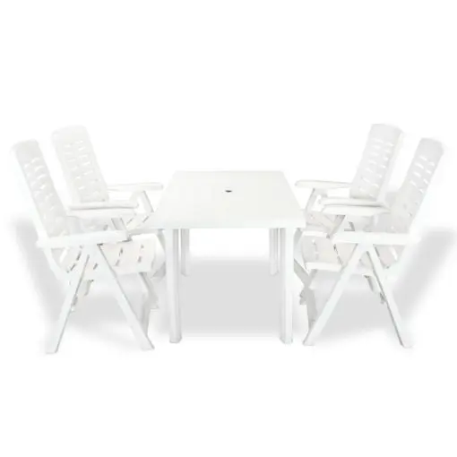 vidaXL 5 Piece Outdoor Dining Set Plastic White