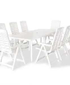 vidaXL 9 Piece Outdoor Dining Set Plastic White