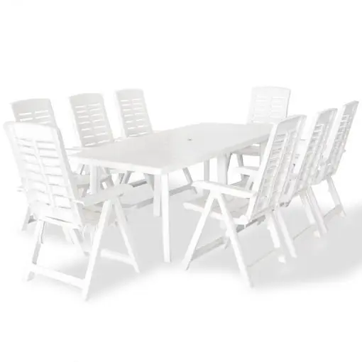 vidaXL 9 Piece Outdoor Dining Set Plastic White