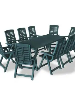 vidaXL 11 Piece Outdoor Dining Set Plastic Green