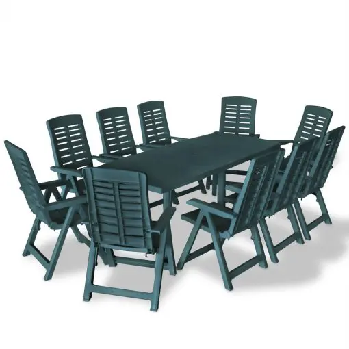 vidaXL 11 Piece Outdoor Dining Set Plastic Green