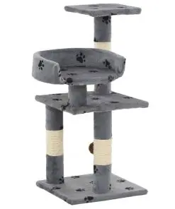 vidaXL Cat Tree with Sisal Scratching Posts 65 cm Paw Prints Grey