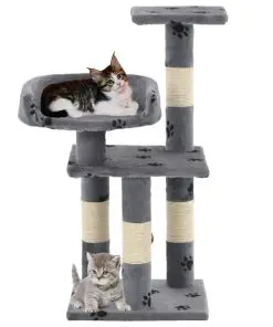 vidaXL Cat Tree with Sisal Scratching Posts 65 cm Paw Prints Grey