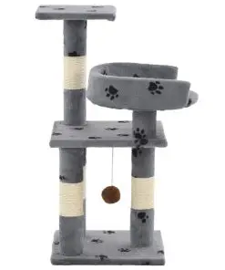 vidaXL Cat Tree with Sisal Scratching Posts 65 cm Paw Prints Grey