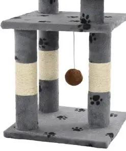 vidaXL Cat Tree with Sisal Scratching Posts 65 cm Paw Prints Grey