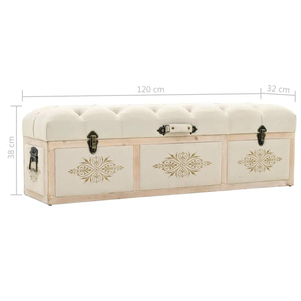 vidaXL Storage Bench Solid Wood and Fabric 120x32x38 cm