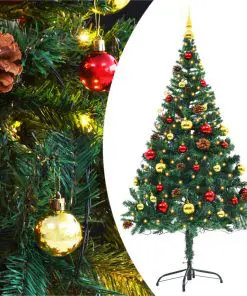 vidaXL Faux Christmas Tree Decorated with Baubles and LEDs 150cm Green