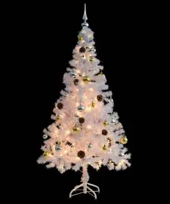 vidaXL Faux Christmas Tree Decorated with Baubles and LEDs 150cm White