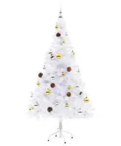vidaXL Faux Christmas Tree Decorated with Baubles and LEDs 150cm White
