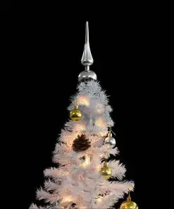 vidaXL Faux Christmas Tree Decorated with Baubles and LEDs 210cm White