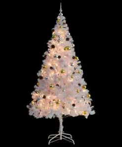 vidaXL Faux Christmas Tree Decorated with Baubles and LEDs 210cm White