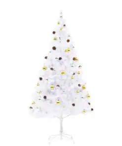 vidaXL Faux Christmas Tree Decorated with Baubles and LEDs 210cm White
