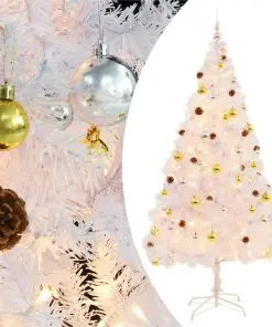 vidaXL Faux Christmas Tree Decorated with Baubles and LEDs 210cm White